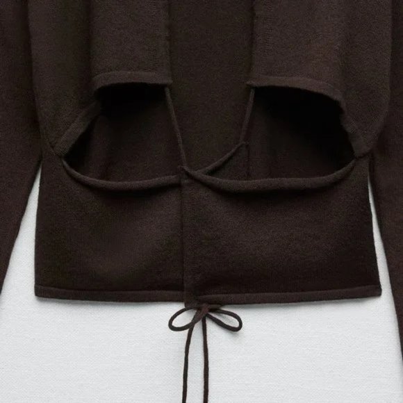 ZARA DARK BROWN OPEN BACK KNIT TOP - Picture 7 of 7